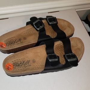 Biostep Womens Comfort Footbed Sandals Leather Black Dual Buckle Open Toe 9.5